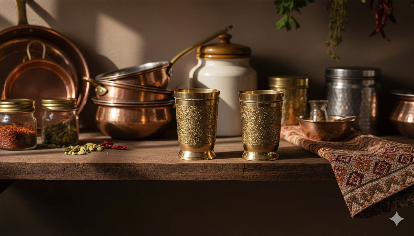 Brass Glass - Engraved Design Brass product view 2 - Viviana London artisan collection